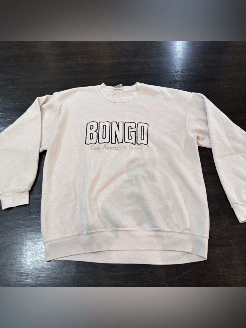 Vintage BONGO Sweatshirt Womens XL USA Made Cream Spellout Logo 90s